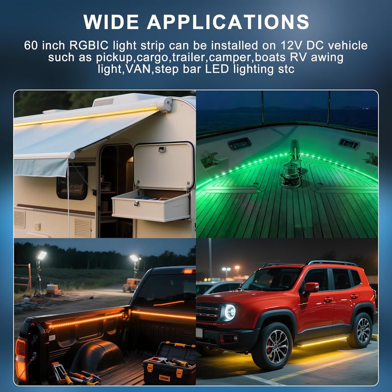 Ligrel 3PCS 60" RGB Truck Bed Light Strip Kit Remote Controlled Color Changing LED Bars with Music Sync, IP67 Waterproof for Pickup Trucks, SUVs, RVs & Boats - Image 5